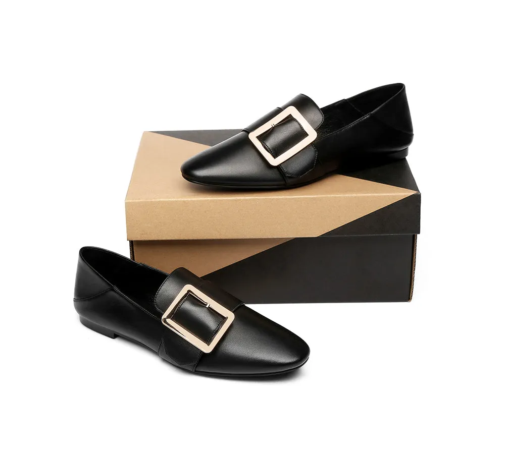 Sally Square Buckle Loafers Opera Flats Almond Toe Flat Heel