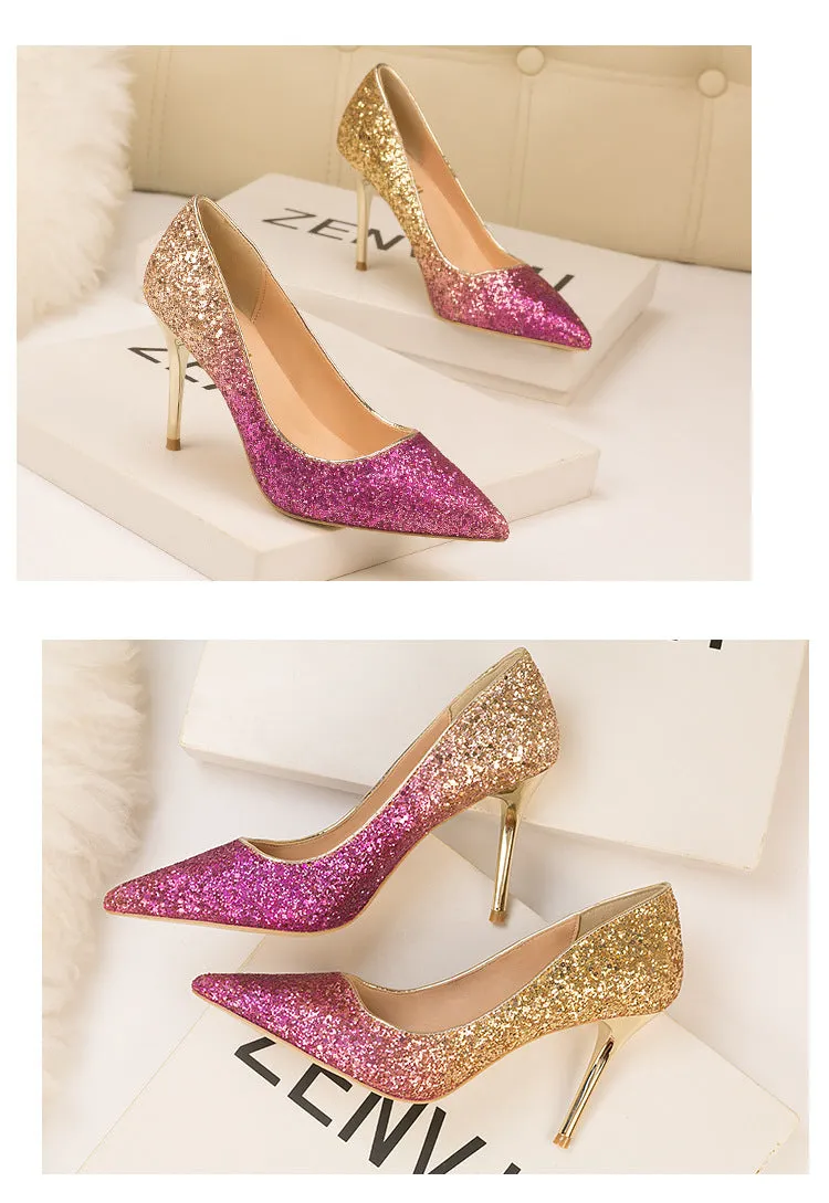 Sequin Gradient Pointed Heels