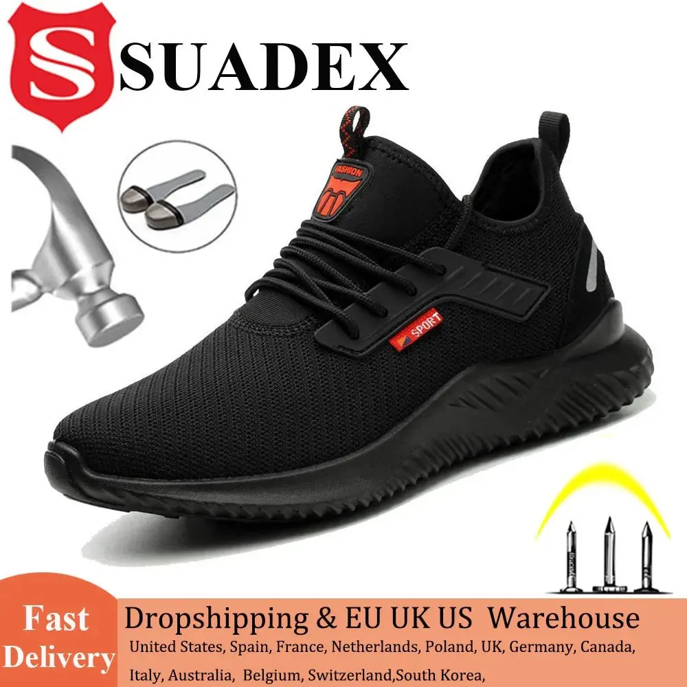 SUADEX Safety Anti-Smashing Shoes Steel Toe Work Shoes Puncture Proof Men Indestructible Safety Boots Breathable Work Sneakers