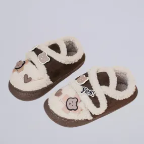 Ultra Soft Bear Charms Velcro Strap Plush Shoes - Women's