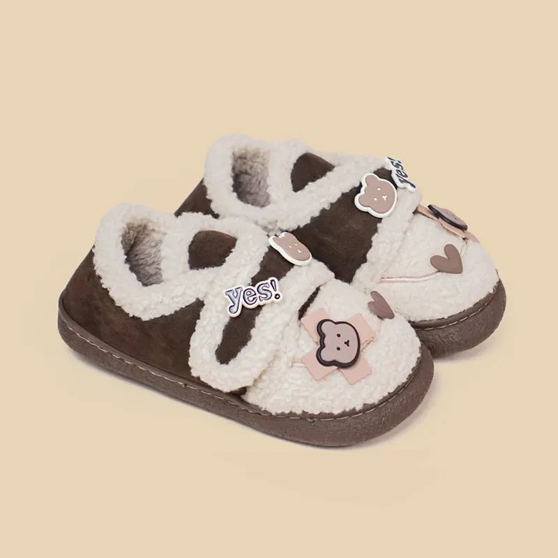 Ultra Soft Bear Charms Velcro Strap Plush Shoes - Women's