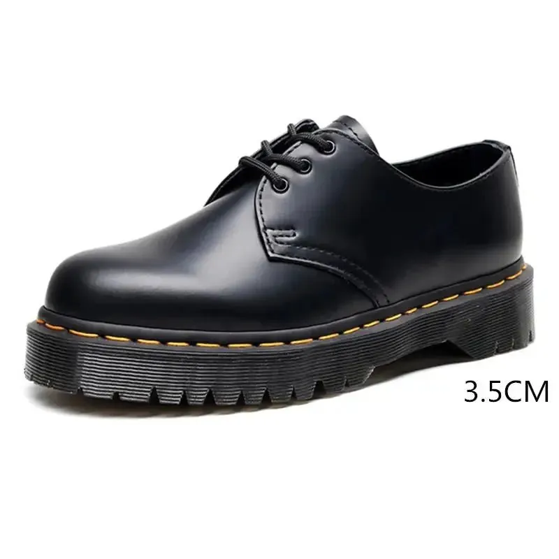 Unisex  Platform cowhide Women's Leather Shoes Thick Leather Shoes Black Mary Jane shoes Sole Large Men's Shoes 34-44