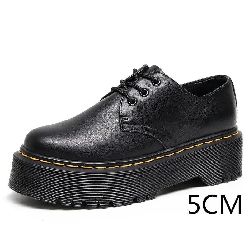 Unisex  Platform cowhide Women's Leather Shoes Thick Leather Shoes Black Mary Jane shoes Sole Large Men's Shoes 34-44