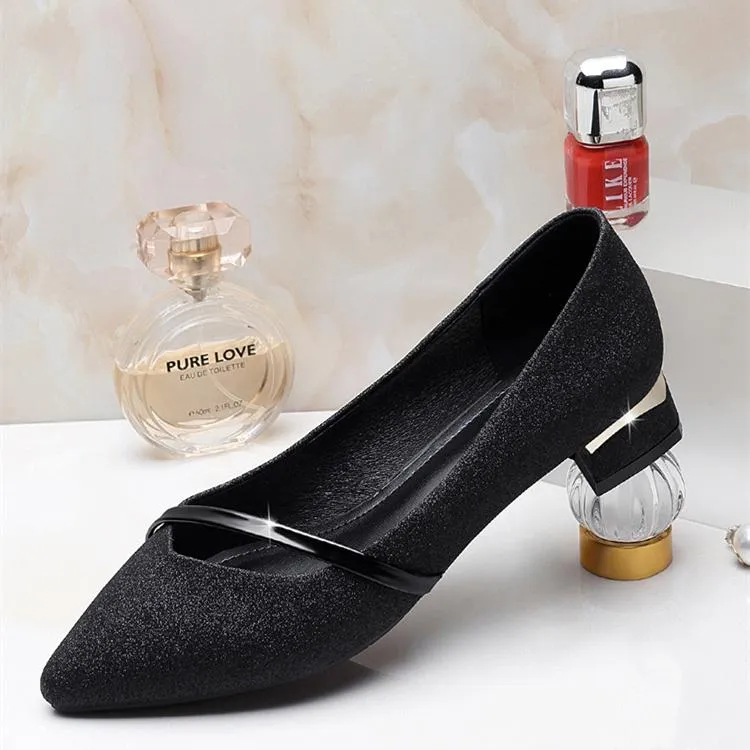 Women pointed toe shallow fashion strap chunky low heels