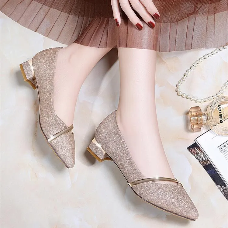 Women pointed toe shallow fashion strap chunky low heels