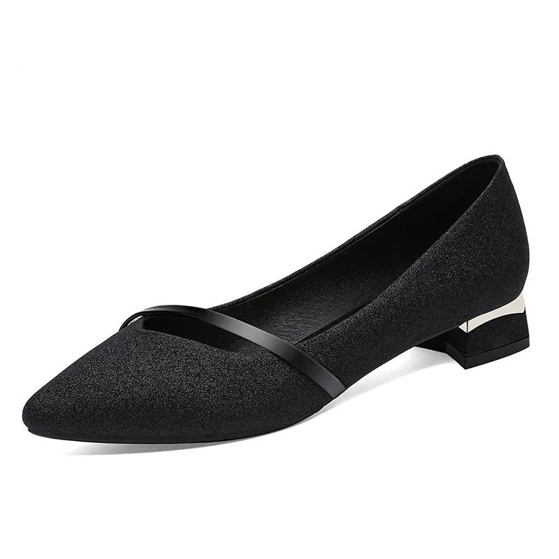 Women pointed toe shallow fashion strap chunky low heels