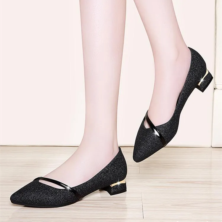 Women pointed toe shallow fashion strap chunky low heels