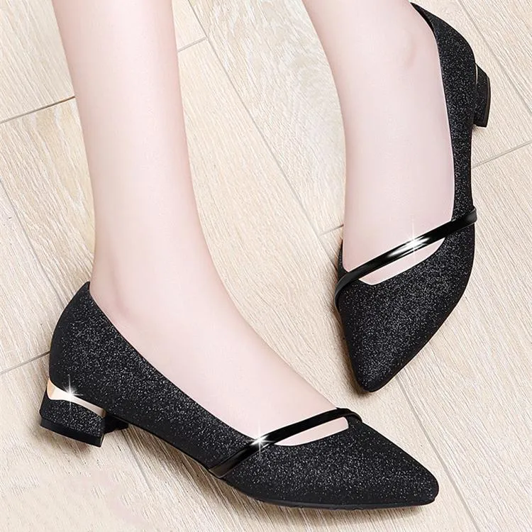 Women pointed toe shallow fashion strap chunky low heels