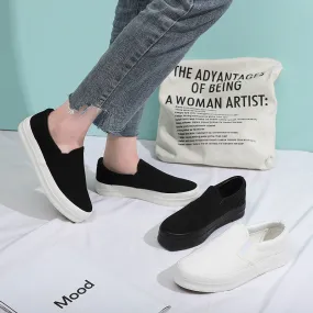 Women's Black Slip-on Korean Versatile White Platform Canvas Shoes