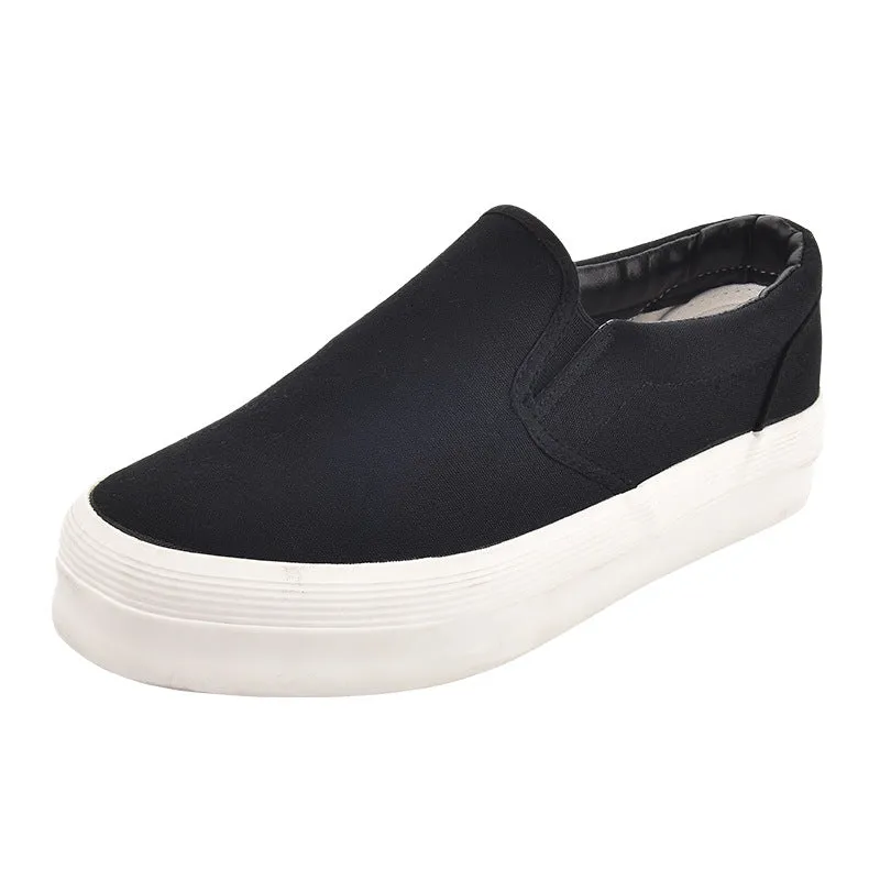 Women's Black Slip-on Korean Versatile White Platform Canvas Shoes