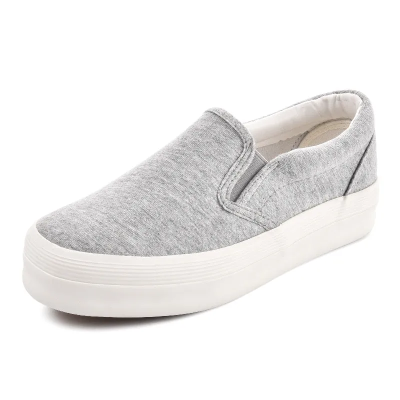 Women's Black Slip-on Korean Versatile White Platform Canvas Shoes